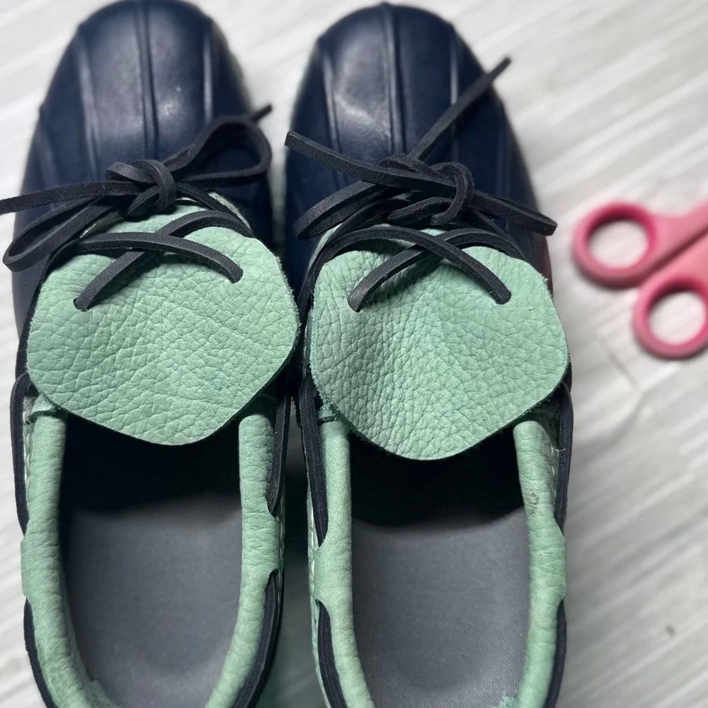 Vintage LL Bean Rubber Moc Duck Shoes Womens 7 Navy Blue Mint Green Made In USA